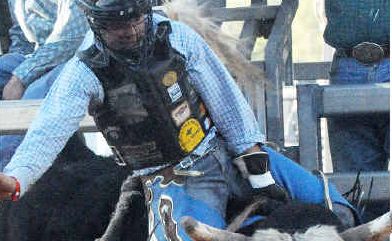 Kyogle’s Dave Kennedy hangs on to Lethal Injection at the Mt Isa rodeo at the weekend. Kyogle’s Dave Kennedy hangs on to Lethal Injection at the Mt Isa rodeo at the weekend.